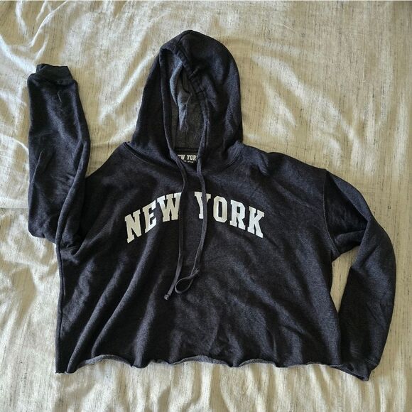 New York Crop Hoodie Charcoal Gray XL - Picture 1 of 4